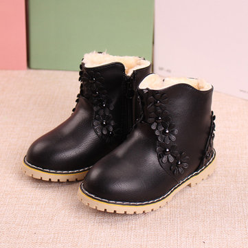 Filles hiver chaude fleur de peluche couleur pure confortable bottes courtes