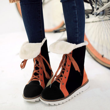 Grande taille cuir nubuck multi-way lacer des bottes orteils aux chevilles rondes