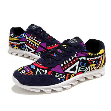 Hommes lacent motif graffiti chaussures en toile coloré sport occasionnels