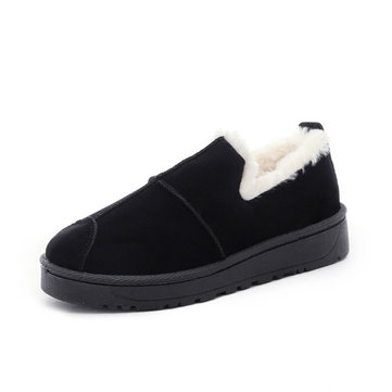 Glissade de couleur pure sur doublure de fourrure chaude bottes de neige bout rond pour les femmes