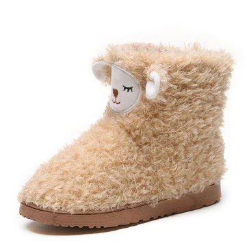 Glissade d'orteil ronde sur fourrure artificielle moutons de bande dessinée cheville bottes courtes
