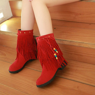 Bottes courtes femmes grandes de taille cheville plat bottes dames glands cheville glissent sur les bottes