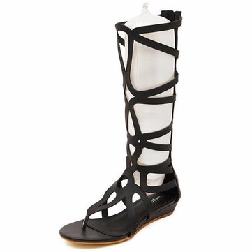 Les femmes mode d'été en plein air gladiator bohême genou plat haute glissière sandales