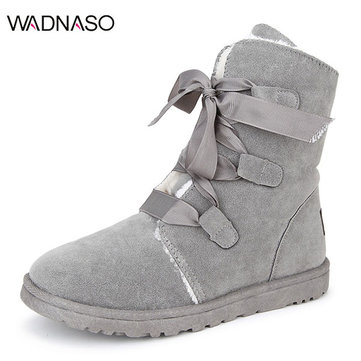 Wadnaso hiver en peluche coton femmes mi-mollet bottes garder au chaud lacent des bottes de neige confortables