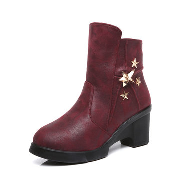 Bottes courtes glissière latérale décoration étoile coton doux unique doublure de la cheville pour les femmes