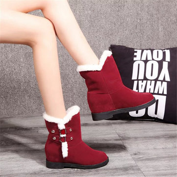 Hiver chaud en fausse fourrure doublure boucle bout rond bottes à la cheville de neige