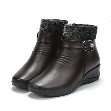 Fermeture à glissière en fausse fourrure doublure orteil autour de la cheville court bottes de neige pour les femmes