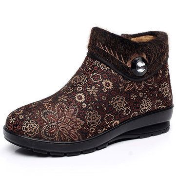 Zipper floral doublure en fourrure artificielle bottes cheville chaud court de neige pour les femmes