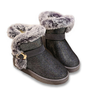 Dames d'hiver bottes de neige chauds paillettes bottes bas talon court bottes bout rond cheville