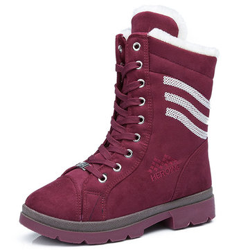 Femmes bottes d'hiver de neige top coton peluche chaussures de sport mi-mollet bottes hautes à lacets