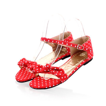 Grande dames de taille balle dot noeud papillon sandales boucle peep toe sandales plates