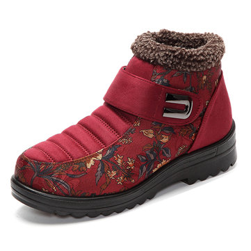 Baton Magique Floral Artificiel Suede Doublure en Fausse Fourrure Réchauffer les Chevilles Bottes de Neige