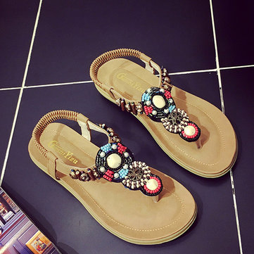 Cristal perles bohême pince colorée orteil strappy glisser sur la plage sandales plates