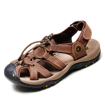 Taille nous 6.5-10 hommes casual sandales en cuir confortables ronde plage d'orteil en plein air chaussures sandales