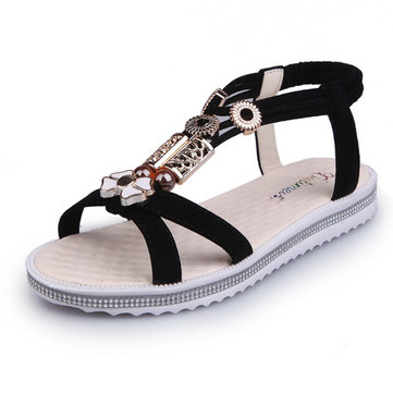 Chaussures&nbsp;de&nbsp;plage&nbsp;Summer&nbsp;Bohemia&nbsp;Sandales à talons plats en perles