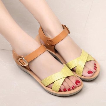 Cuir souple sandales confortables décontracté plage boucle respirante peep toe