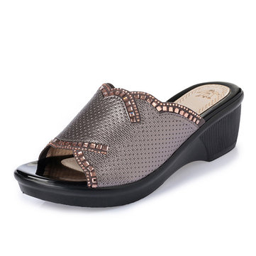 Slip& On& Wedge& Sandals& Casual& Outdoor Beach Soft Sloe Slipper