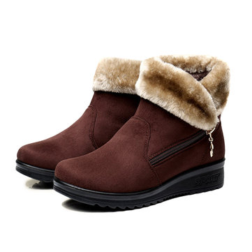 Doublure en laine artificielle fermeture à glissière bout rond cheville neige bottes courtes