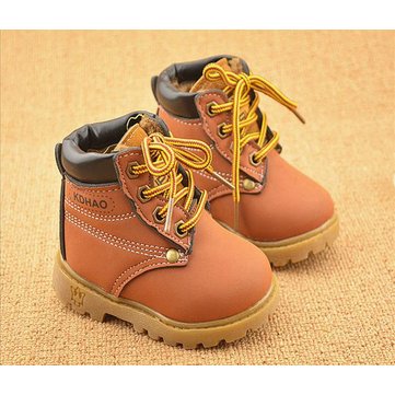 Bébé enfants fille garcon pu bottes de neige en cuir fourrure hiver bordée chaussures chaudes