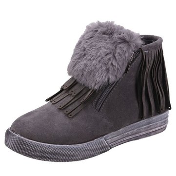 Hiver femmes chaudes pompon plat frange fourrure bottines occasionnels chaussures de neige molle