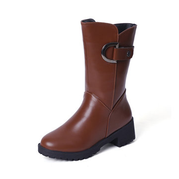 Les femmes mi-mollet bottes en cuir décontractée garder chaussures de mode en plein air chaud