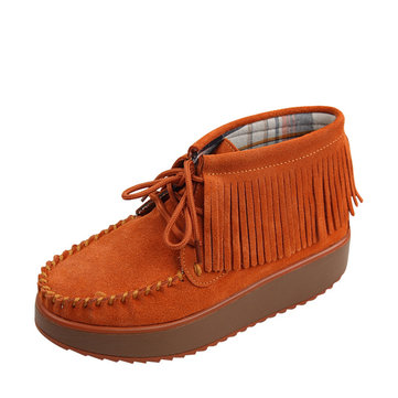 Couleur pure cuir gland lacer bottes plate-forme de la cheville