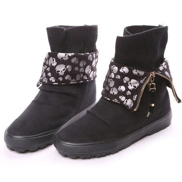 Bottes courtes à glissière plié plateforme bout rond de la cheville pour les femmes