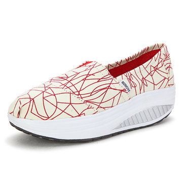 Nouvelle femmes toile coin talons hauts balancer chaussures plateforme chaussures de sport de sport& 