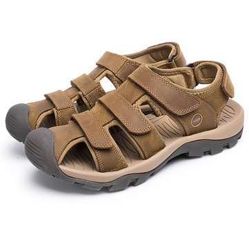 Taille& des& états-Unis& 6.5-11& Sandales& de plage plates en cuir véritable pour hommes