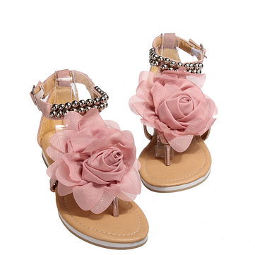 Fleur de tissu en mousseline de soie flats t sangles sandales chaussures de plage