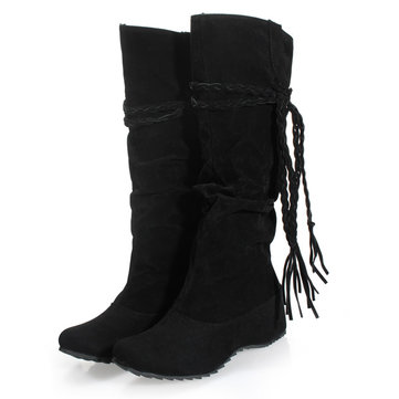 Glands des femmes plates bottes de neige boho mi-mollet talon caché chaussures de sport