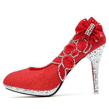 Mariage de fleur cristal du parti de la pompe à paillettes talons hauts chaussures femmes