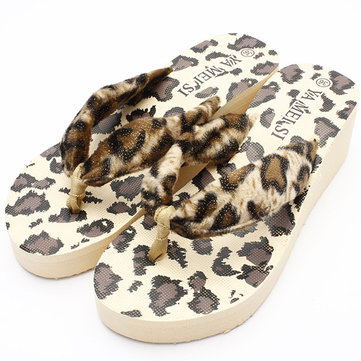 Léopard tongs string plateforme talon compensé plage pantoufles