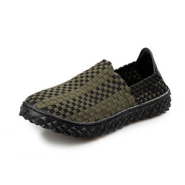 Mens étirer tricot chaussures occasionnelles lastique enfilable plate couture chaussures de sport