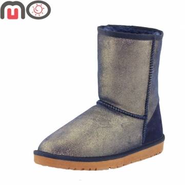 Mo nouvelle hiver en daim chaussures de femmes de mode fourrure garder au chaud à faible talon plat à mi-mollet bottes de neige