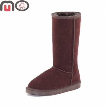 Mo nouvelles femmes mode d'hiver à talons bas daim plat faux fourrure mi-mollet bottes de neige&nbsp;