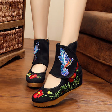 Taille nous 5-10 femmes bottes de plein air occasionnels broderie vent national bottes courtes plates florales