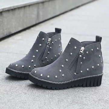 Femmes décontractées bottes courtes glisser sur en plein air daim orteil plates chaussures plates