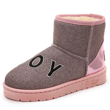Slip casual sur doublure en coton chaud bout rond bling cheville court bottes