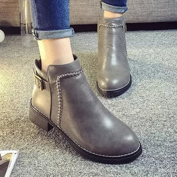 Nouvelles femmes bottes PU talon bas rond mode orteil courtes bottines confortables