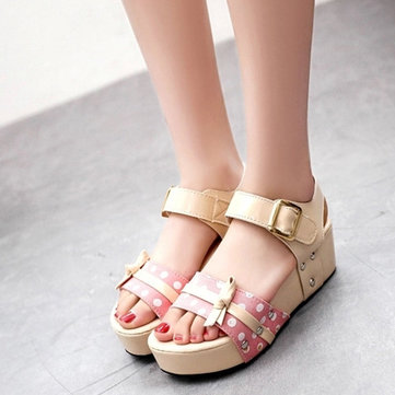 Les femmes été sandales compensées boucle bonbons chaussures plate-forme de couleur