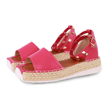 Nous la taille 5-12 femmes rivet d'été moulantes boucle douce plat peep toe Roman sandales