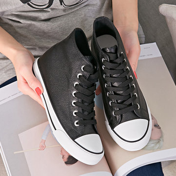 Les femmes chics lacent chaussures de sport haut top PU chaussures plate-forme en cuir