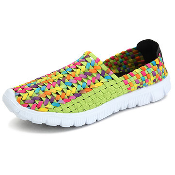 Espadrilles respirants grande taille femme été tricot chaussures de sport plates chaussures colorées