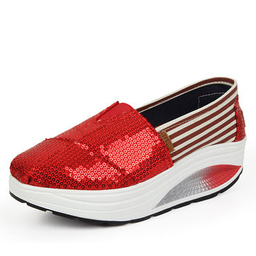 Paillette bling brillant plateforme feuillet sur les chaussures à semelle rocker stripe