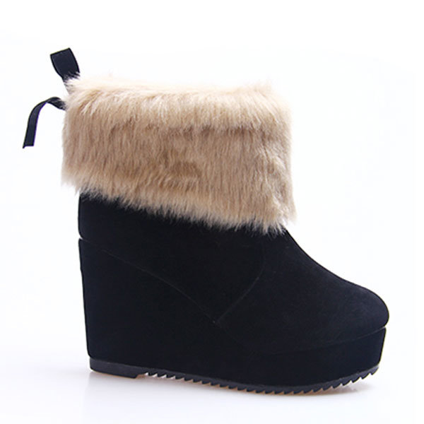 Plate-forme de coin des bottes talon noeud papillon cheville en cuir nubuck de neige