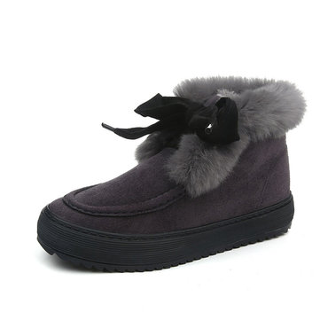 Doublure en fausse fourrure à lacets bottes courtes rondes orteils à la cheville chaude pour les femmes