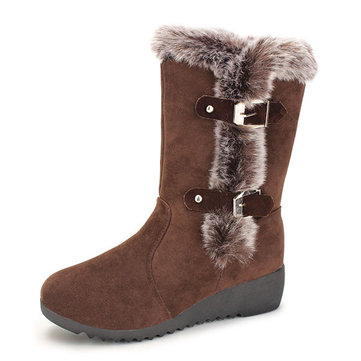 Nouvelles femmes bottes mi-mollet en peluche d'hiver mode maintien au chauds wedge bottes de neige