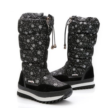 Nylon Fermeture à glissière bout rond doublure en laine chaude bottes de neige au milieu du mollet