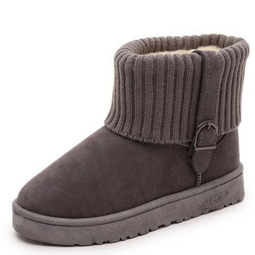 Faux doublure en fourrure de glissement sur bout rond garder des bottes de neige de la cheville au chaud